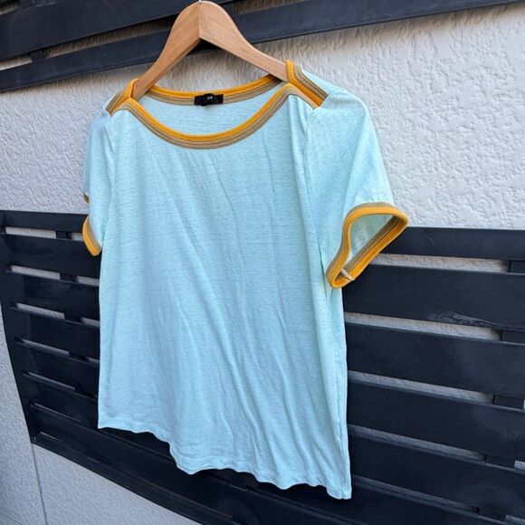 J. Crew Short Sleeve Boatneck T-Shirt with Pop Trim in Classic Mint | Medium - Picture 3 of 5